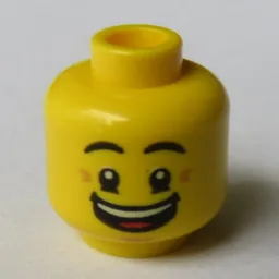 Minifig Head Ronny, Eyebrows, Crow's Feet, Open Mouth Smile with Corners / Queasy Face with Sweat Drop Print