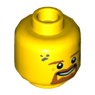 Lego Minifig Head Bill, Brown Eyebrows, Beard, Moustache, Gray Spot / Marking on Temple / Yellow