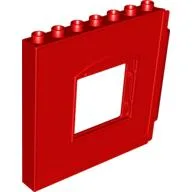 Duplo Building Wall 1 x 8 x 6 with Window Opening, Hinge on Right / Red
