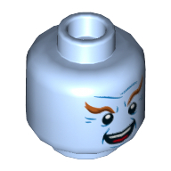 Lego Minifig Head Mr Freeze, Dark Orange Eyebrows, Blue Wrinkles and Crows Feet, Open Mouth Smile with Teeth and Tongue Print / Bright Light Blue