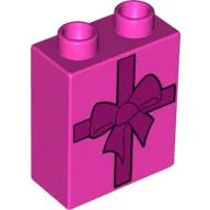 Duplo Brick 1 x 2 x 2 with Gift with Bow Print / Dark Pink
