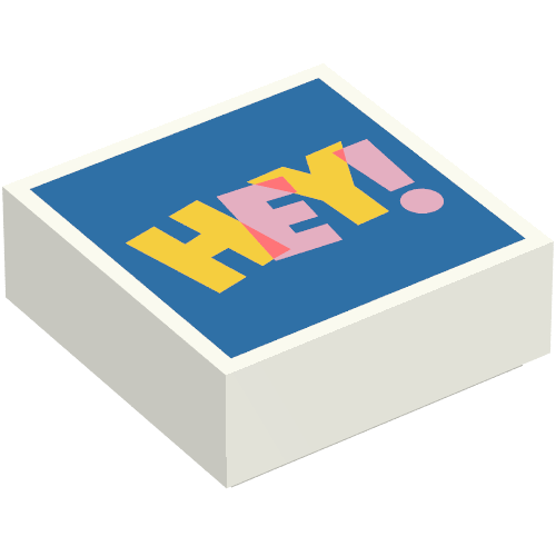 Lego Tile 1 x 1 with Bright Light Orange/Bright Pink 'HEY! on Blue Background print