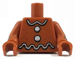 Torso with White Wavy Lines and Circles Icing, Reddish Brown Dots Pattern / Dark Orange Arms with White Stripe Icing and Reddish Brown Dots Pattern / Dark Orange Hands