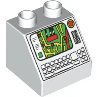 Duplo Brick 2 x 2 Slope 45° with Map and Keyboard Print / White