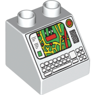 Lego Duplo Brick 2 x 2 Slope 45° with Map and Keyboard Print / White