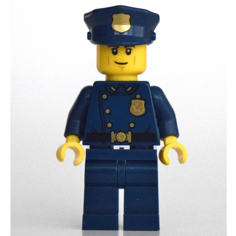 Lego Policeman, Dark Blue Suit with Large Lapels and Gold Buttons, Police Hat