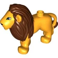 Duplo Animal Lion Adult Male, Reddish Brown Mane, Squarish Eyes Print / Bright Light Orange
