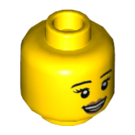 Lego Minifig Head, Eyebrows, Medium Nougat Lips, Smile / Grossed Out Print / Yellow