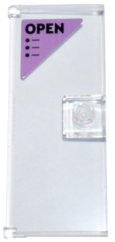Lego Door 1 x 3 x 6 with Stud Handle with Black 'OPEN' and Bullet Points on Medium Lavender Background Pattern (Sticker) - Set 41732