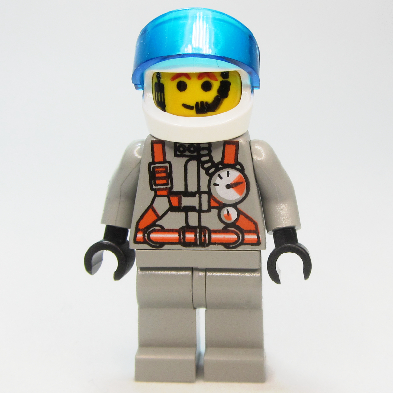 Lego Pilot, Light Gray Jumpsuit with Gauges and Straps, White Helmet with Visor, Headset