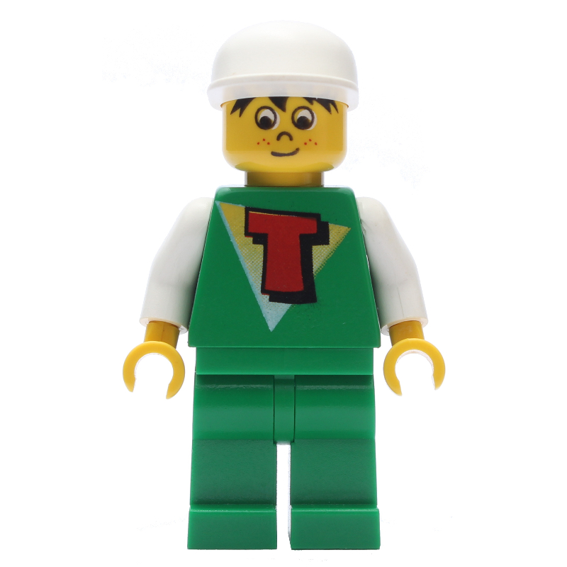 Lego Green Torso with T, Green Legs, White Cap