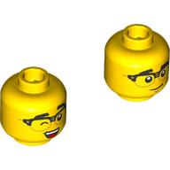 Lego Minifig Head, Eyebrows, Half-Rimmed Glasses, Smirk / Wink, Open Mouth Smile Print / Yellow
