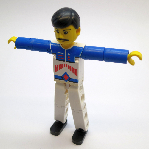 Lego Technic Figure White Legs, White Top with Red Arrow Stripes Print, Blue Arms / [No Color/Any Color]