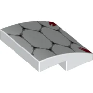Brick Curved 2 x 2 x 2/3 with Black Hexagon Pattern, Red Flames Print / White