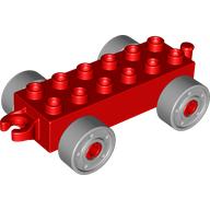 Lego Duplo Car Base 2 x 6 with Fake Bolts, Open Hitch End and Light Bluish Gray Wheels