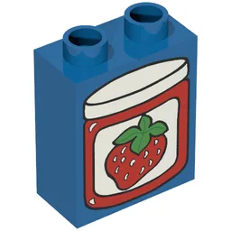 Duplo Brick 1 x 2 x 2 with Strawberry Label on Red Jar with Lid Print / Blue