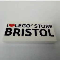Tile 2 x 4 with 'I heart LEGO STORE BRISTOL' Print / White