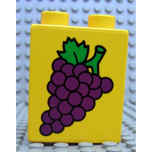 Lego Duplo Brick 1 x 2 x 2 with Grapes Print / Yellow