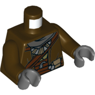 Lego Torso Jacket with Reddish Brown Straps and Belt, Round Dark Bluish Gray and Olive Green Necklace Print, Dark Brown Arms, Dark Bluish Gray Hands / Dark Brown