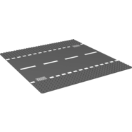 Lego Baseplate 32 x 32 with 6-Stud Straight and Road with White Dashed Lines and Storm Drain Print / Dark Bluish Gray