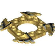 Ring 4 x 4 with 2 x 2 Hole and 4 Serrated Ends with Black and Silver Print (Ninjago Spinner Crown) / Pearl Gold