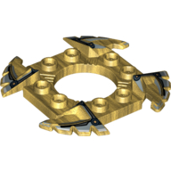 Lego Ring 4 x 4 with 2 x 2 Hole and 4 Serrated Ends with Black and Silver Print (Ninjago Spinner Crown) / Pearl Gold