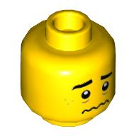Lego Minifig Head Allen, Medium Nougat Freckles, Open Mouth Smile / Worried Print / Yellow