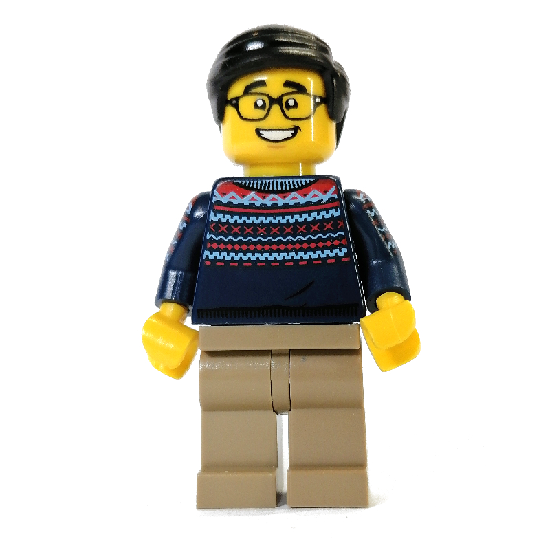 Lego Dark Blue Torso, Tan Legs, Black Hair