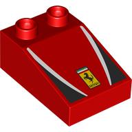 Lego Duplo Brick 3 x 2 Slope 33° with Black and White Panels, Yellow Ferrari Logo print