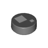 Lego Tile Round 1 x 1 with Large and Small White Squares Print (Brickheadz Eye) / Dark Bluish Gray