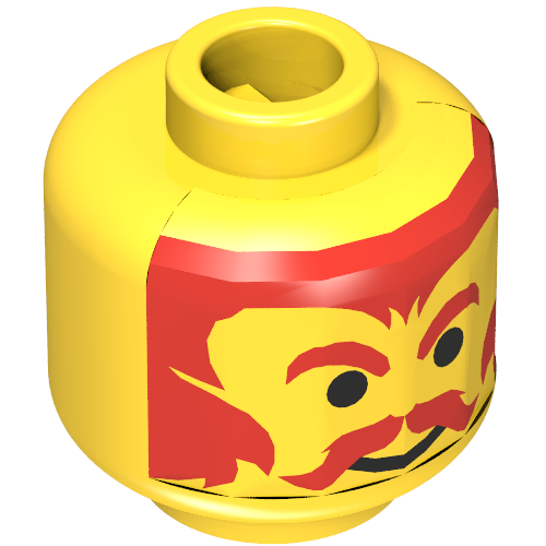 Lego Minifig Head King / Dragon Master, Moustache Red, Eyebrows and Hair Print [Blocked Open Stud] / Yellow