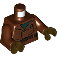 Lego Torso Jacket, Dark Green Shirt, Dark Brown Belt print, Reddish Brown Arms, Dark Brown Hands / Reddish Brown