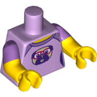 Lego Torso, Dual Molded Arms, Shirt with Medium Lavender Shoulders and Pug Dog with Red Glasses Print, Medium Lavender Sleeves Pattern, Yellow Arms and Hands / Lavender