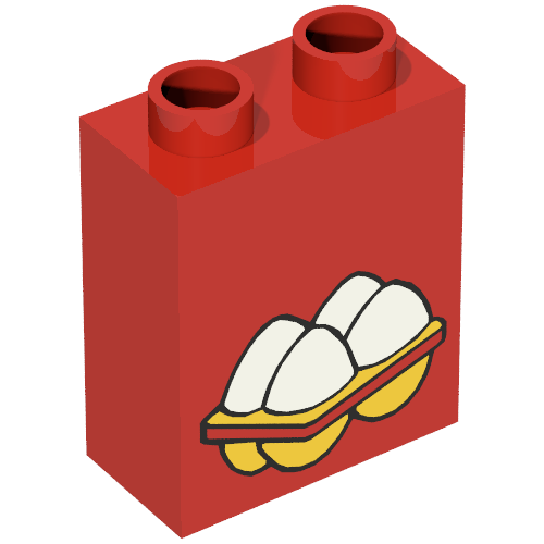 Lego Duplo Brick 1 x 2 x 2 with 4 Eggs Print / Red