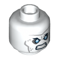 Lego Minifig Head Mr Freeze, Eyebrows, Blue Eyes, Wrinkles, Angry Expression Print / White