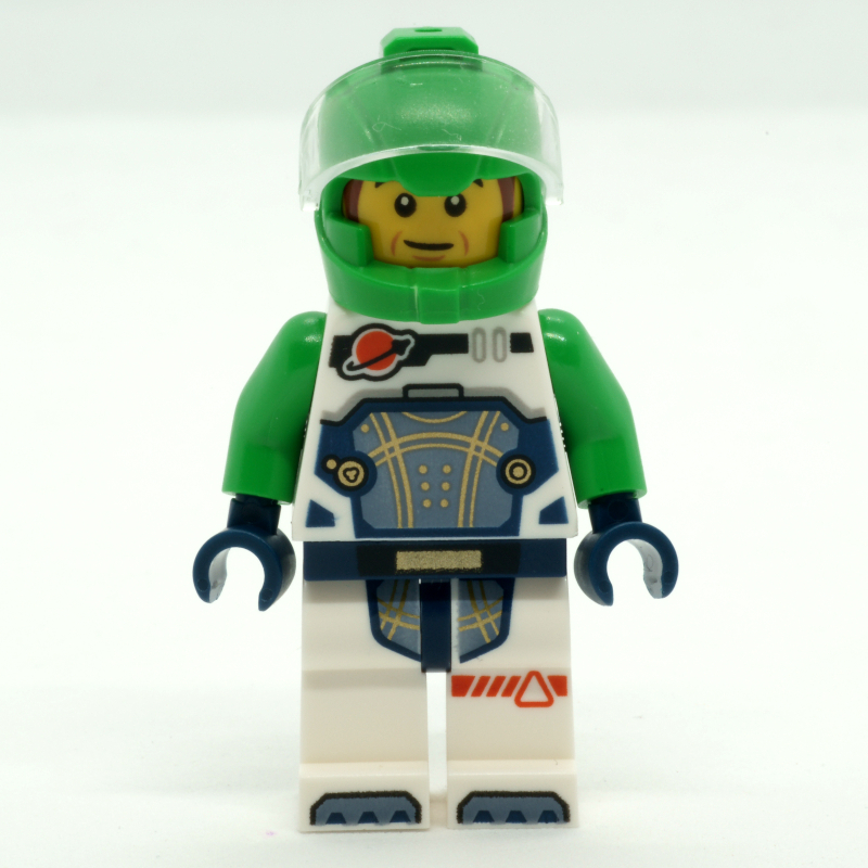 Lego Astronaut, White Spacesuit, Bright Green Helmet, Reddish Brown Sideburns