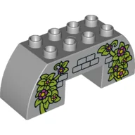 Duplo Brick 2 x 6 x 2 Curved with 2 x 2 Cutout on Bottom with Bricks, Vines, Leaves Print / Light Bluish Gray