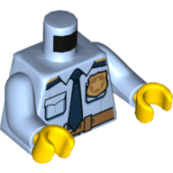 Lego Torso Shirt with Dark Tan Belt, Gold Badge and Dark Blue Tie / 'POLICE' and Radio Print, Bright Light Blue Arms, Yellow Hands / Bright Light Blue