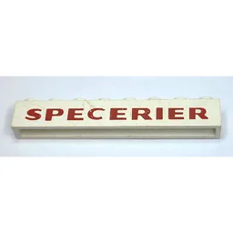Brick 1 x 8 with 'SPECERIER' Dark Red Print / White