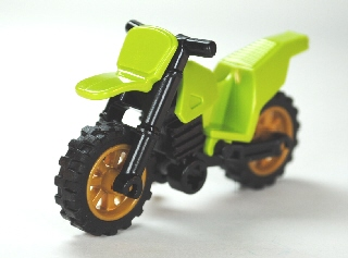 Lego Motorcycle Dirt Bike with Black Chassis (Long Fairing Mounts) and Pearl Gold Wheels