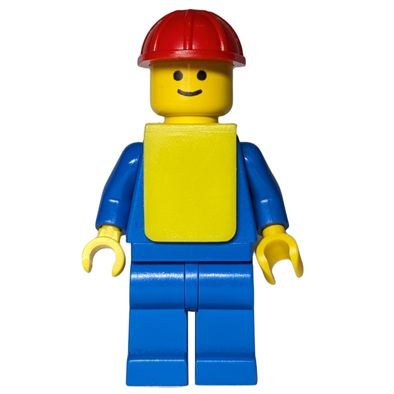 Lego Man - Blue Torso, Blue Legs, Red Helmet, Yellow Vest