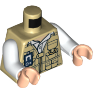 Lego Torso Vest with Pouches, Pockets, ID Badge, and White Shirt Print, White Arms, Light Nougat Hands / Tan