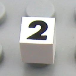 Modulex Tile 1 x 1 with Black '2' Print with No Lining / Modulex White