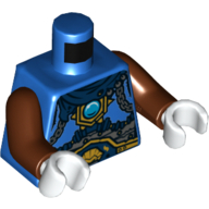 Lego Torso Armor, Dark Blue Scarf, Gold Chains, Dark Blue Belt and Blue Round Jewel (Chi) Print, Reddish Brown Arms, White Hands / Blue
