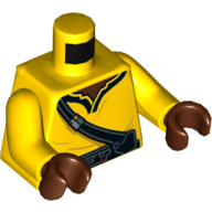 Lego Torso Shirt with Black Collar, Shoulder Strap, and Belt Print, Yellow Arms, Reddish Brown Hands / Yellow