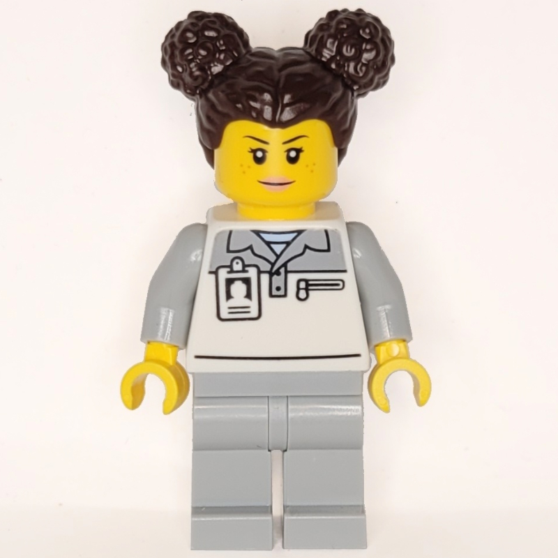 Lego Garage Worker, White/Light Bluish Grey Suit, Dark Brown Hair