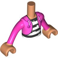 Lego Minidoll Torso Boy with Dark Pink Jacket, White/Black Stripes Shirt print, Nougat Arms and Hands / Nougat