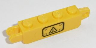 Lego Hinge Brick 1 x 4 Locking with Black Electricity Danger Sign on Transparent Background Pattern Model Right Side (Sticker) - Set 7248