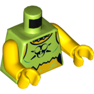 Lego Torso Halter Top, Torn with Black Toxic Symbol and Studded Collar Print, Yellow Arms and Hands / Lime