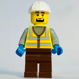 Harbor Worker, Vibrant Yellow Safety Vest, Reddish Brown Legs, White Helmet
